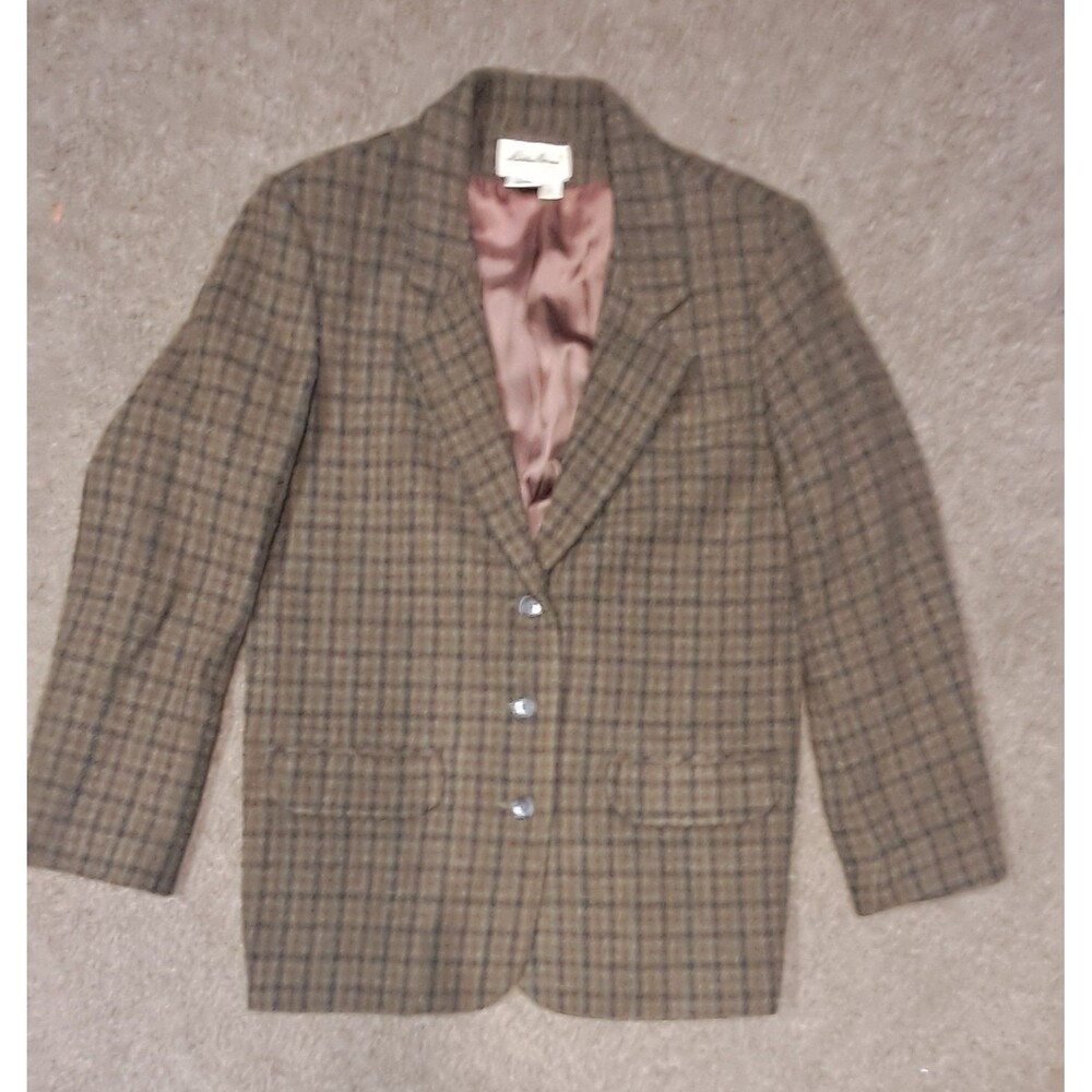 Vintage Eddie Bauer Women’s Wool Plaid Blazer Jacket Size M Brown Green